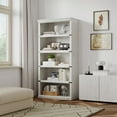 thumbnail image 2 of Aoile 5 Tier Farmhouse Bookshelf, 12.7" x 31.4" x 67.4" Heavy Duty Freestanding Bookcase, Bookshelves with Storage Open Display for Home Office, Living Room, Bed Room, Bathroom, White, 2 of 8
