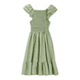 thumbnail image 5 of Inglocry Girls Summer Dresses Cute Double Layer Ruffle Sleeve Solid Color Smocked Flowy Dress 6-15 Years Green 5-6Y, 5 of 6