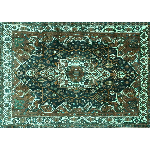 Ahgly Company Machine Washable Indoor Rectangle Persian Turquoise Blue Traditional Area Rugs, 4' x 6'