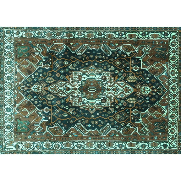 Ahgly Company Machine Washable Indoor Rectangle Persian Turquoise Blue Traditional Area Rugs, 5' x 7'
