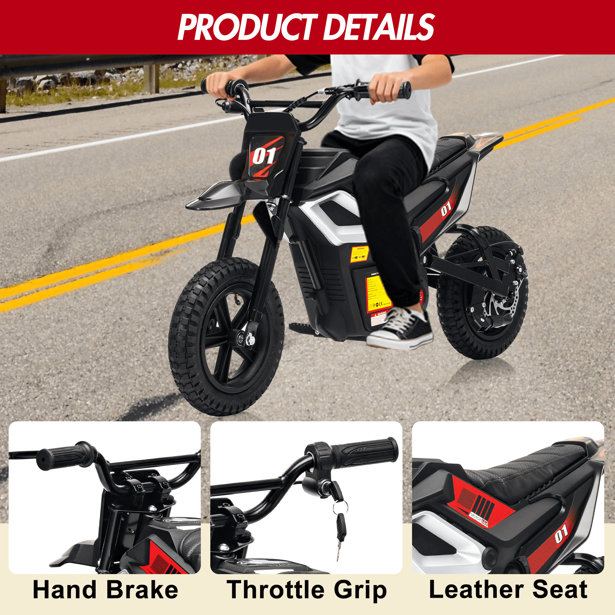24V Electric Dirt Bike for Teens,350W Brushless Motor, 14 MPH & 35-Mile Range | Hydraulic Brakes & Spring Suspension, 130lbs Load, Off-Road Motorcycle