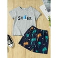 thumbnail image 3 of Seyurigaoka Cool Little Boy Shorts Set, Short Sleeve O-Neck Letter Print Tops + Coconut Tree Elastic Waist Short Pants, 3 of 10