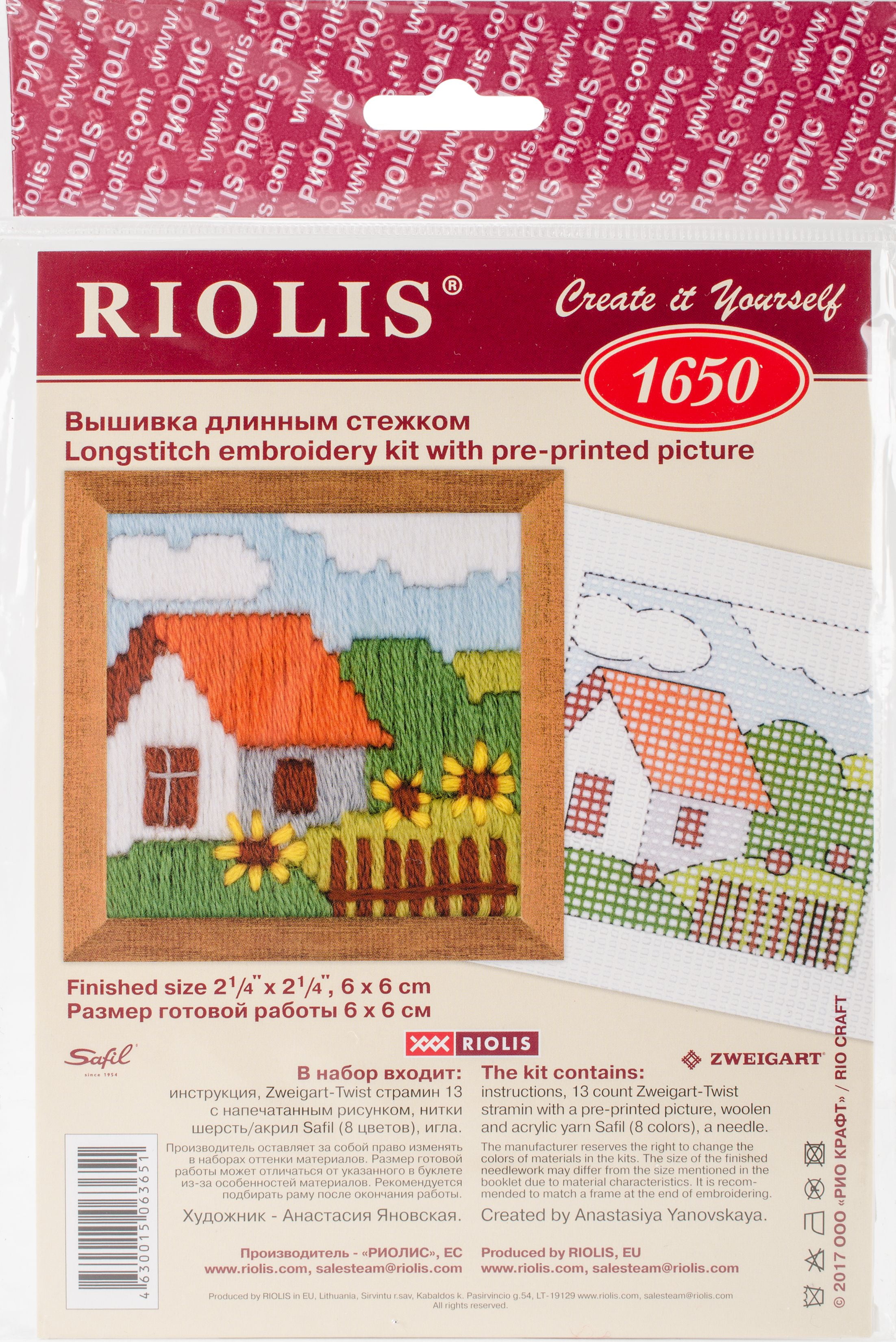 RIOLIS 1650 COTTAGE GARDEN Longstitch embroidery with pre-printed picture