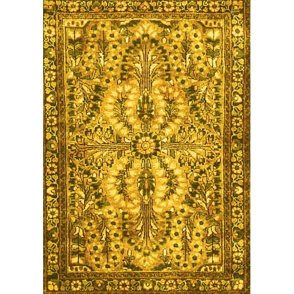 Ahgly Company Machine Washable Indoor Rectangle Persian Yellow Traditional Area Rugs, 7' x 10'