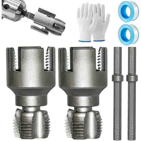 Integrated Internal & External Pipe Threading Tool, Pipe Thread Cutting Tool, Electric Drill Compatible PVC Pipe Threader Kit, Pipes Thread Maker Tooll for Cutting & Pipe (2Sets*1/2")