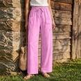 thumbnail image 3 of Bloomae Women's Casual Cotton Linen Pants Lightweight Drawstring Elastic Waist Lounge Pants Flowy Wide Leg Beach Vacation Trousers with Pockets, 3 of 10