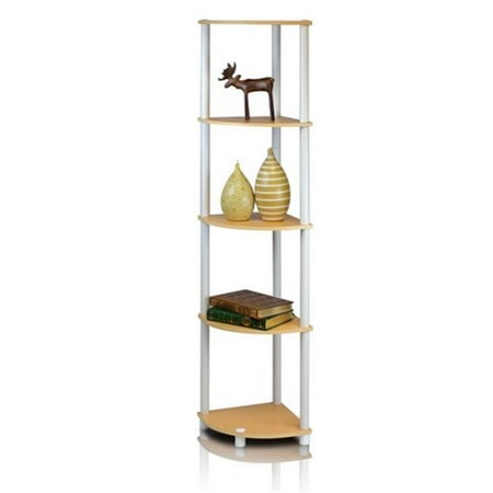 Corner Display Units - Turn-N-Tube 5 Tier Corner Display Rack Multipurpose Shelving Unit, Beech & White - 57.7 x 11.6 x 11.6 in.