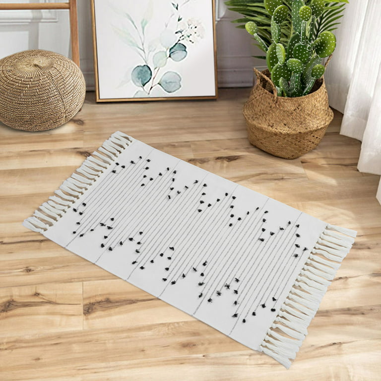 White Beige Bathroom Rugs Oval Farmhouse Bath Mat with One size
