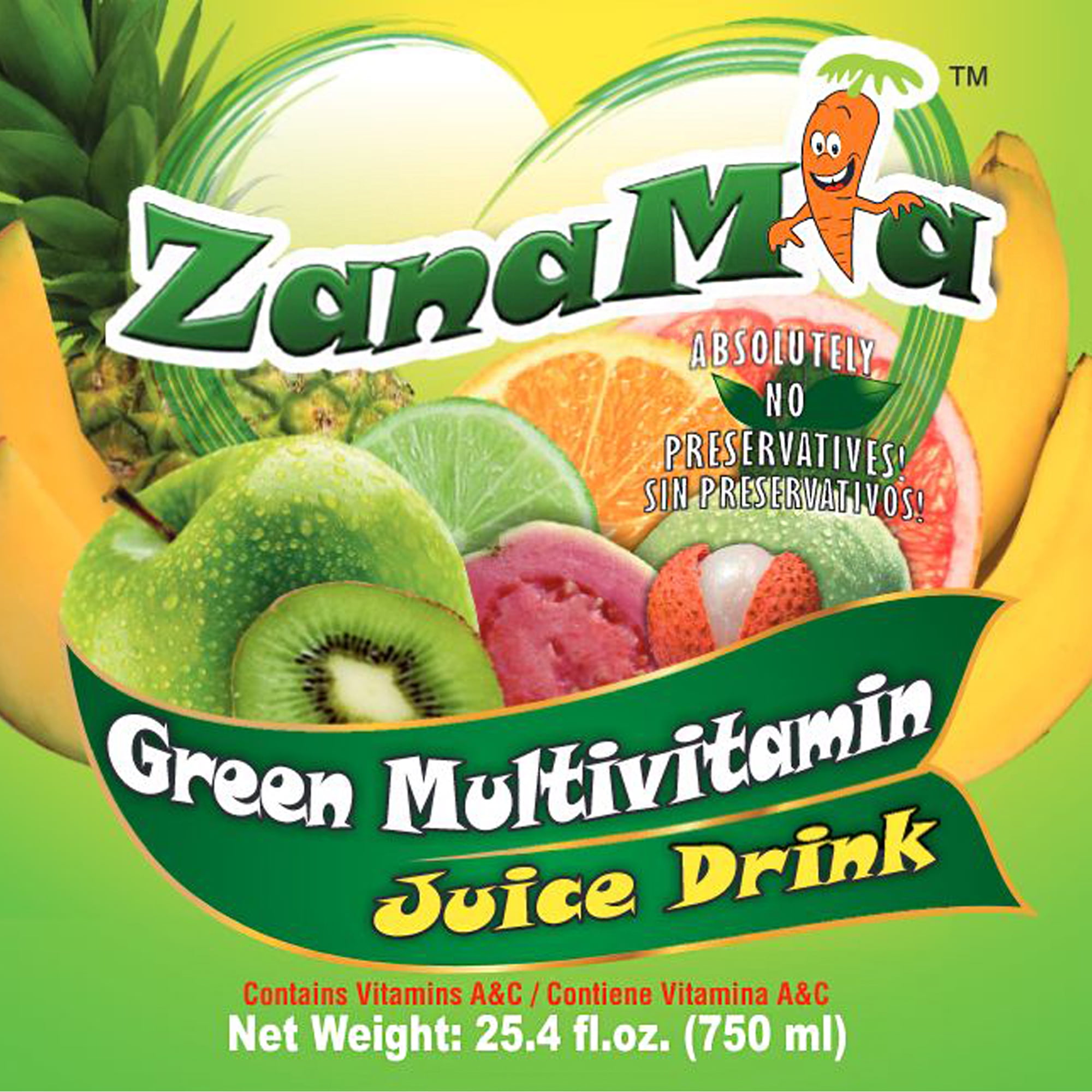 ZanaMia Green Multivitamin Juice Drink, 25.4 fl oz Single Glass Bottle