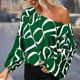 thumbnail image 4 of Mujer Puff Manga Top Cuello Redondo Obispo Suave Transpirable Moda Poliéster Ropa Verde Letra S, 4 of 7