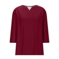 thumbnail image 7 of Perfectbot Women's Plus Size 3/4 Sleeve V-Neck Tee Casual Solid Color T-Shirt Sizes L-5X, 7 of 7