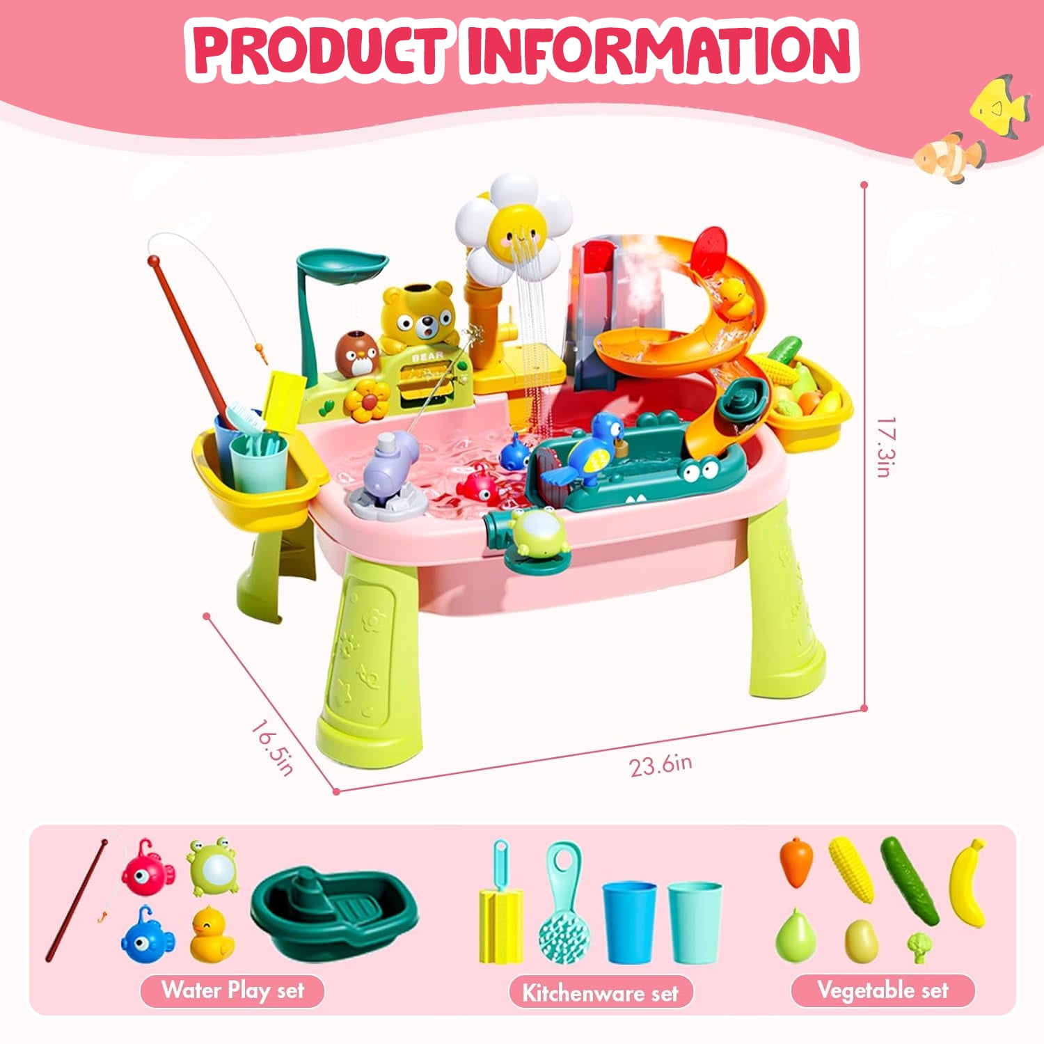 Liegorji Water Table Toys Set, Outdoor Kitchen Toys for Toddlers, Sand Water Table Fishing Games, Birthday Gifts for Age 3 4 5 6 7 8