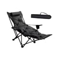 thumbnail image 2 of Sillón plegable, reclinable, para camping, portátil, para playa, reposapiés extraíble, respaldo ajustable, portavasos de tela Oxford de acero al carbo negro, 2 of 8