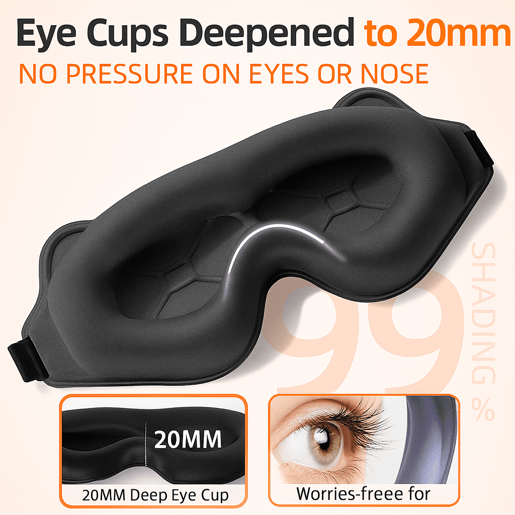 Cinda Ease 6D Sleep Mask for Women & Men - Light Blocking 99% with Deep Contoured Eye Cups, Adjustable Strap, Breathable Spandex Fabric, No Pressure Eye Cover for Sleeping, Nap, Travel, Meditation