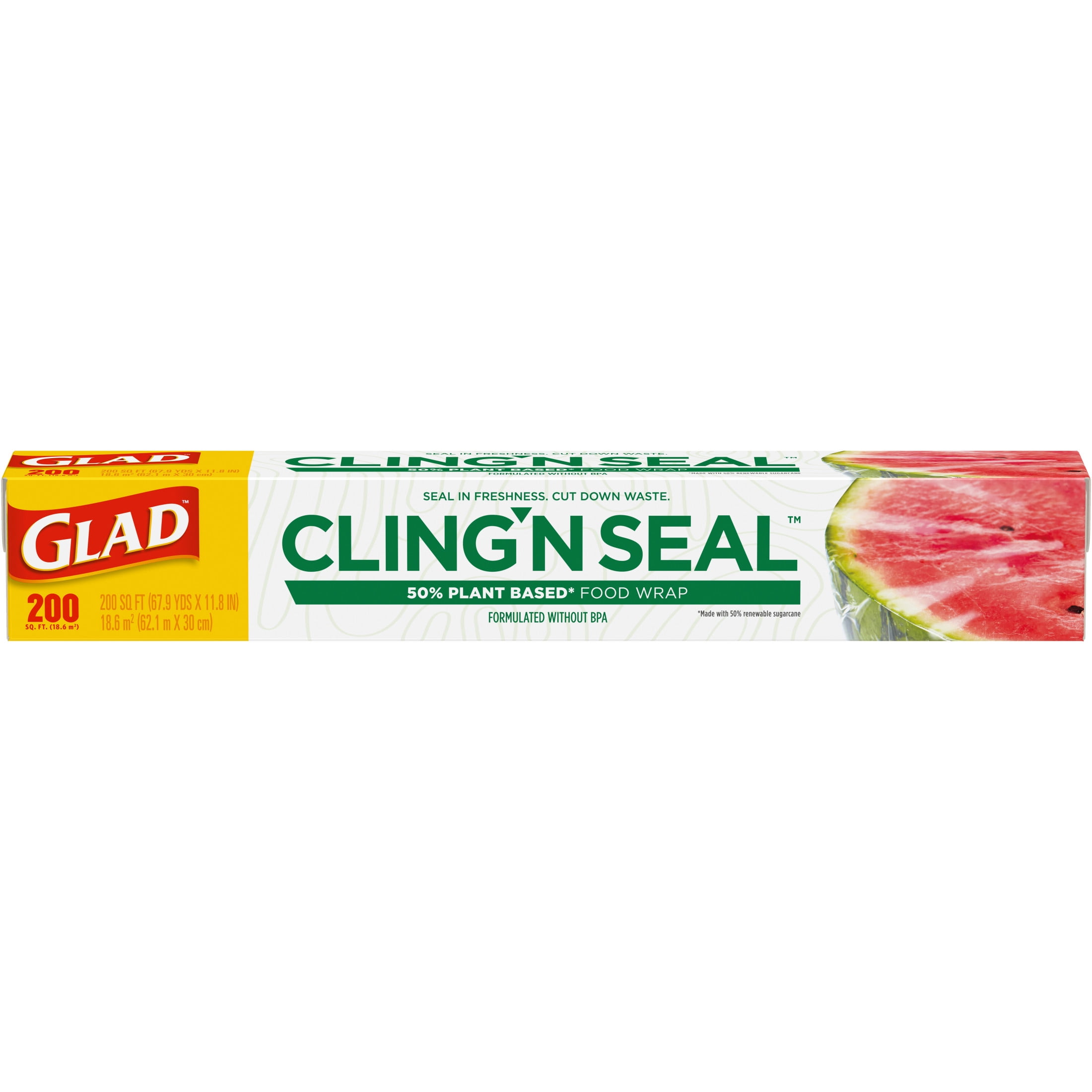 Glad Cling'N Seal Plant Based Food Wrap, 200 sq ft Roll