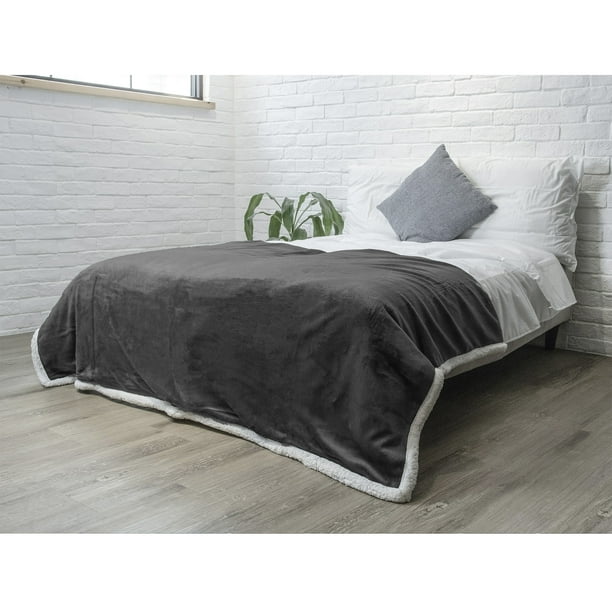 PAVILIA Plush Sherpa Fleece Bed Blanket Queen Size, Dark Grey Soft