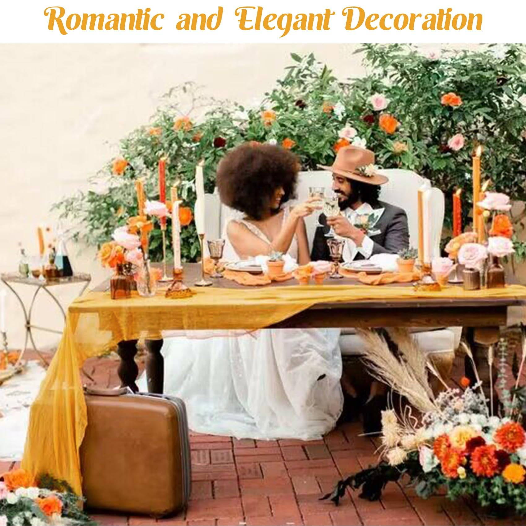 iMucci 6 Pack 10FT Cheesecloth Table Runner Mustard Gauze Fabric Tablecloth Rustic Sheer Table Runner for Wedding Birthday Baby Shower Party Boho Table Decoration