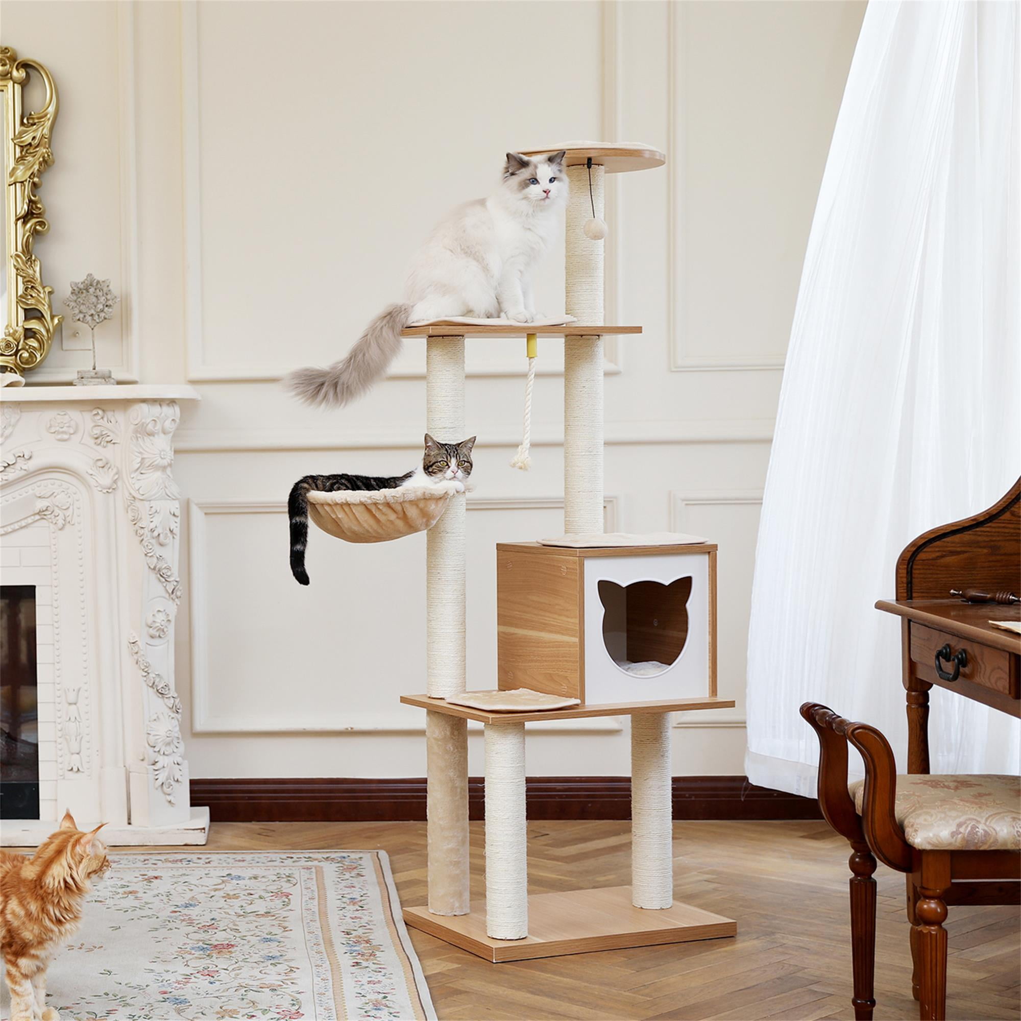 Pefilos 64" Wood Cat Tree Tower for Indoor Cats, Multi-Level Cat Condos for Big Cats with Scratching Posts, Beige Pefilos 64" Wood Cat Tree Tower for Indoor Cats, Multi-Level Cat Condos for Big Cats with Scratching Posts, Beige