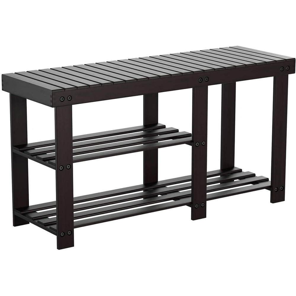 D-TOOLS 3-Tier Bamboo Shoe Rack Bench Entryway Storage Organizer with