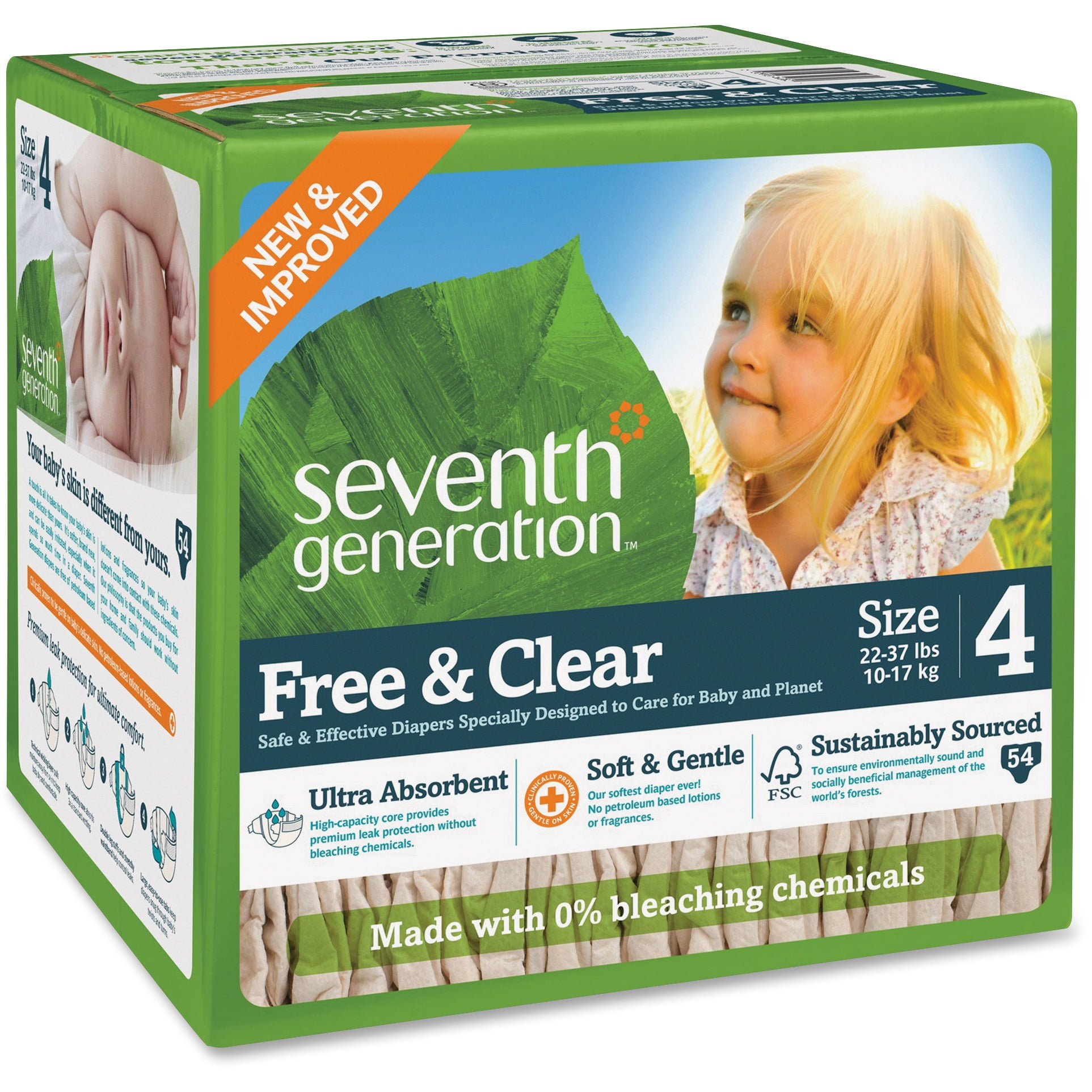Seventh Generation Free & Clear Diapers, Size 4, 54 Diapers
