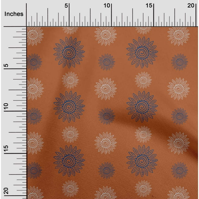 oneOone Cotton Poplin Fabric Spiral & Floral Block Print Fabric BTY 56 Inch Wide