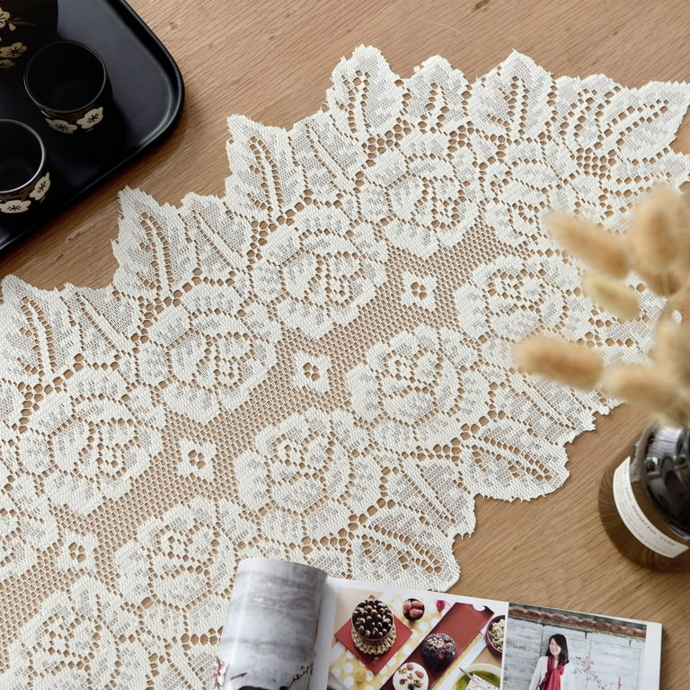 WCHUANG Crochet Lace Table Runner Doilies for Wedding Party, Dining Banquet Decor, Lace Dresser Scarf, 13x45 inches WCHUANG Crochet Lace Table Runner Doilies for Wedding Party, Dining Banquet Decor, Lace Dresser Scarf, 13x45 inches