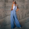 thumbnail image 3 of Monos de pierna ancha para mujer, Peto vaquero azul, holgado, a la moda, de cintura alta, con bolsillos, novedad de verano, 3 of 5