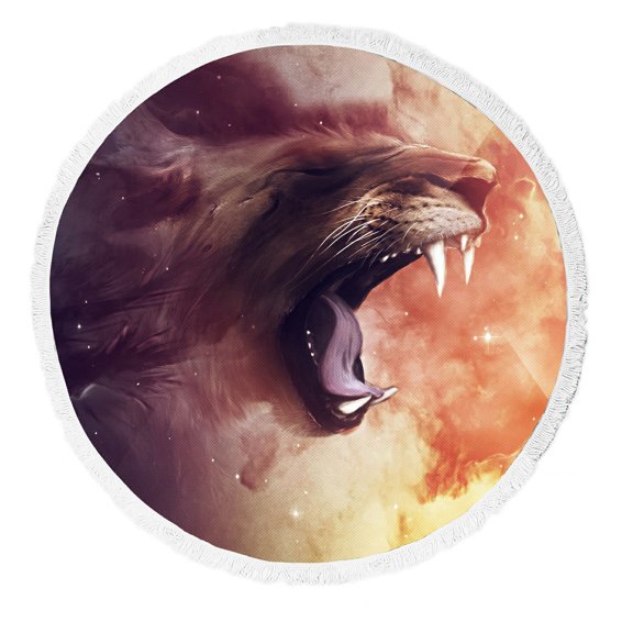 ZKGK Lion Art Round Beach Towel Beach Mats Beach Shawl Beach Blanket with Tassels Beach Throw Towel Yoga Mat