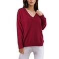 thumbnail image 4 of ASFGIMUJ 2023 New Style Knitted Pullover Top For Women Loose V Neck Casual Versatile Knitted Shirt For Women Red S, 4 of 7