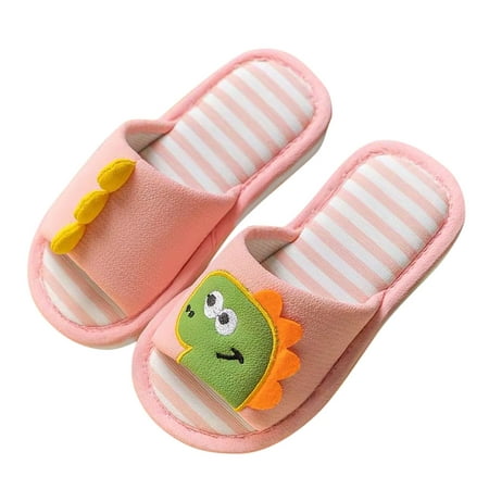 

Cartoon Dinosaur Pattern House Slippers For Toddler Open Toe Cotton Linen Comfort Slip On Indoor Home Slippers For Girls And Boys