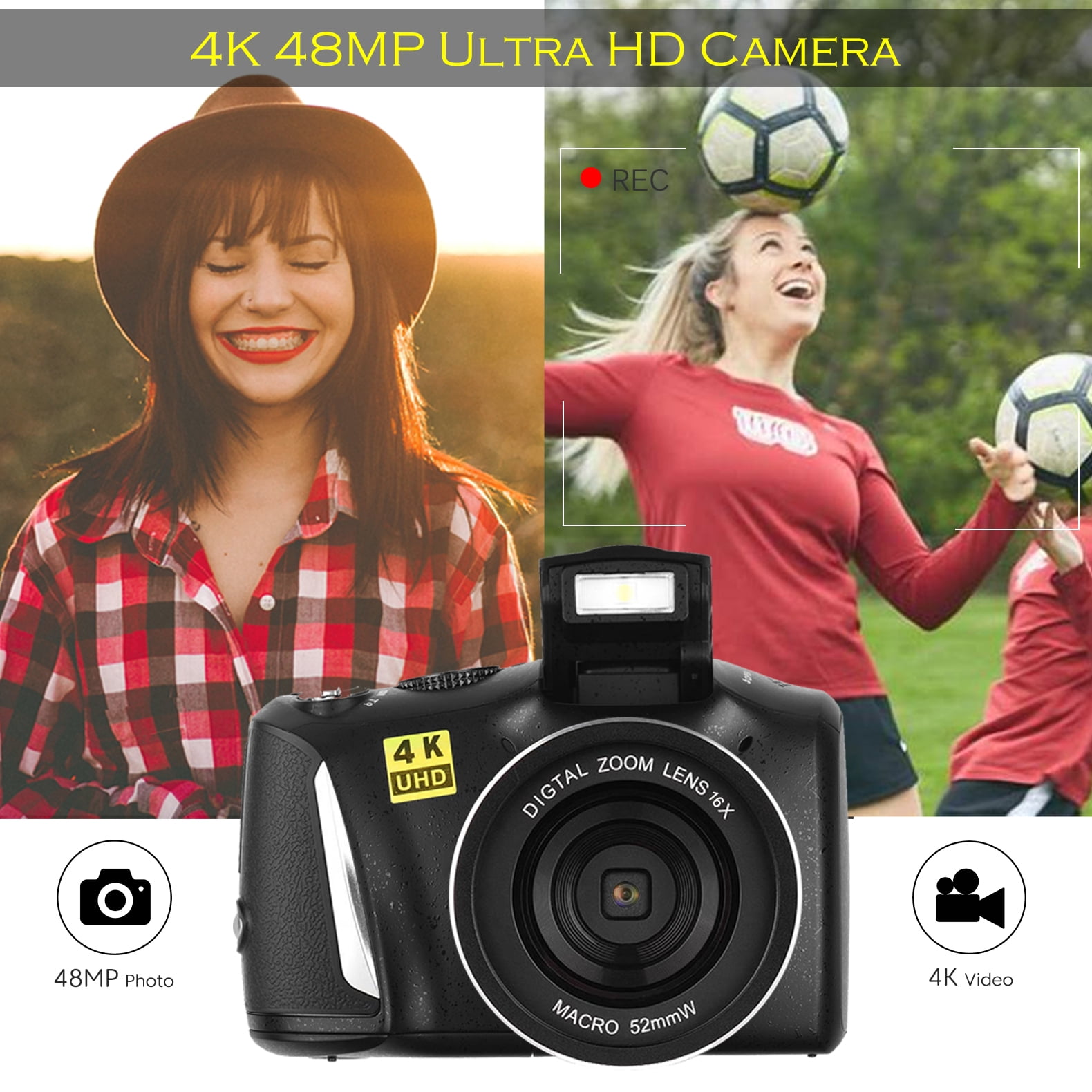 Digital Camera 48MP 4K Full HD Camcorder Vlogging Camera for YouTube 3.0 Inch Screen Compact Camera for Beginners Teens Photography with Rechargeable Battery