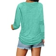 thumbnail image 2 of hirigin Women Fashion Wild T-Shirts Solid Color V-Neck Long Sleeve Zipper-Up Front Ruched Shirts Spring Autumn Casual Tops, 2 of 3
