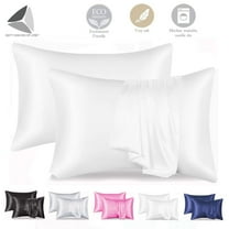 PULLIMORE 2 Pcs Silk Stain Pillowcase Pillow Case Cover Standard King Queen Cushion Covers for Hair and Skin (King, 20 x 40 inch, White)