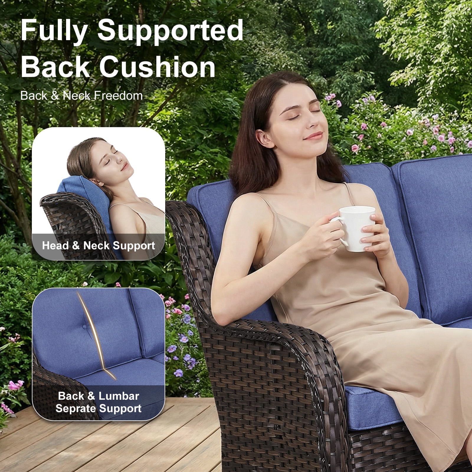 Bellefurn 7 Piece Outdoor Wicker Patio Furniture Set with Swivel Rocking Chairs,Outdoor Sectional Sofa Set L-Shaped Sectional Sofa with Ottomans,Rattan Conversation Set for Backyard Porch Garden