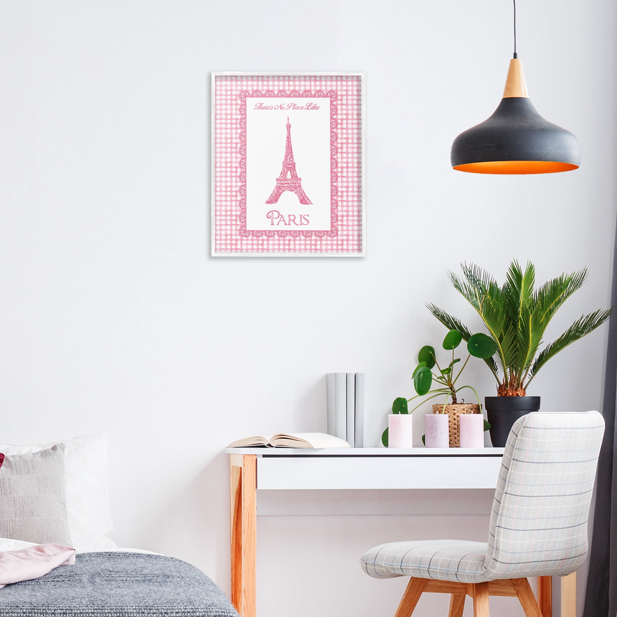 Stupell Industries No Place Like Paris Pink Lace White Framed Giclee Art, design by Conrad Knutsen