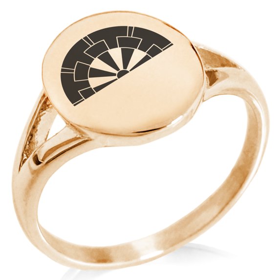 Stainless Steel Ikoma Samurai Crest Minimalist Oval Top Polished Statement Signet Ring