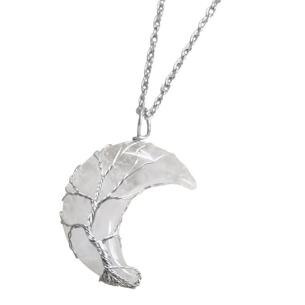 Collar con Colgante de Creciente en Alambre de árbol de La , Collares de Piedra de Cristal Reiki, Joyería de de Piedras Preci - C C Sunnimix Collar Piedra Luna