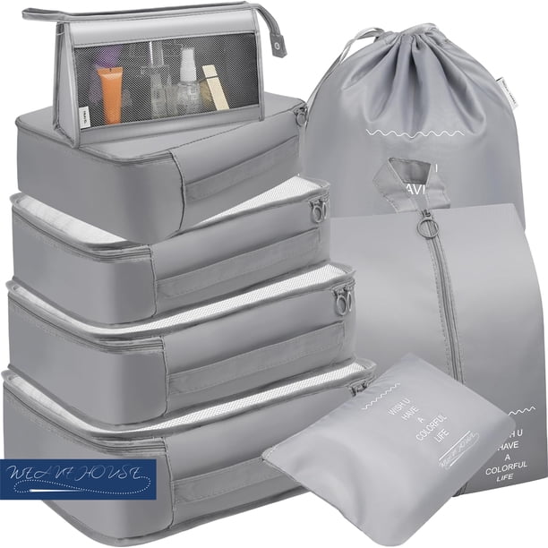 Weavehouse Cubos de equipaje de Viaje Juego de 8 Pzas, Organizadores de Equipaje con Bolsa para Zapatos y Bolsa de Artículos de Tocador