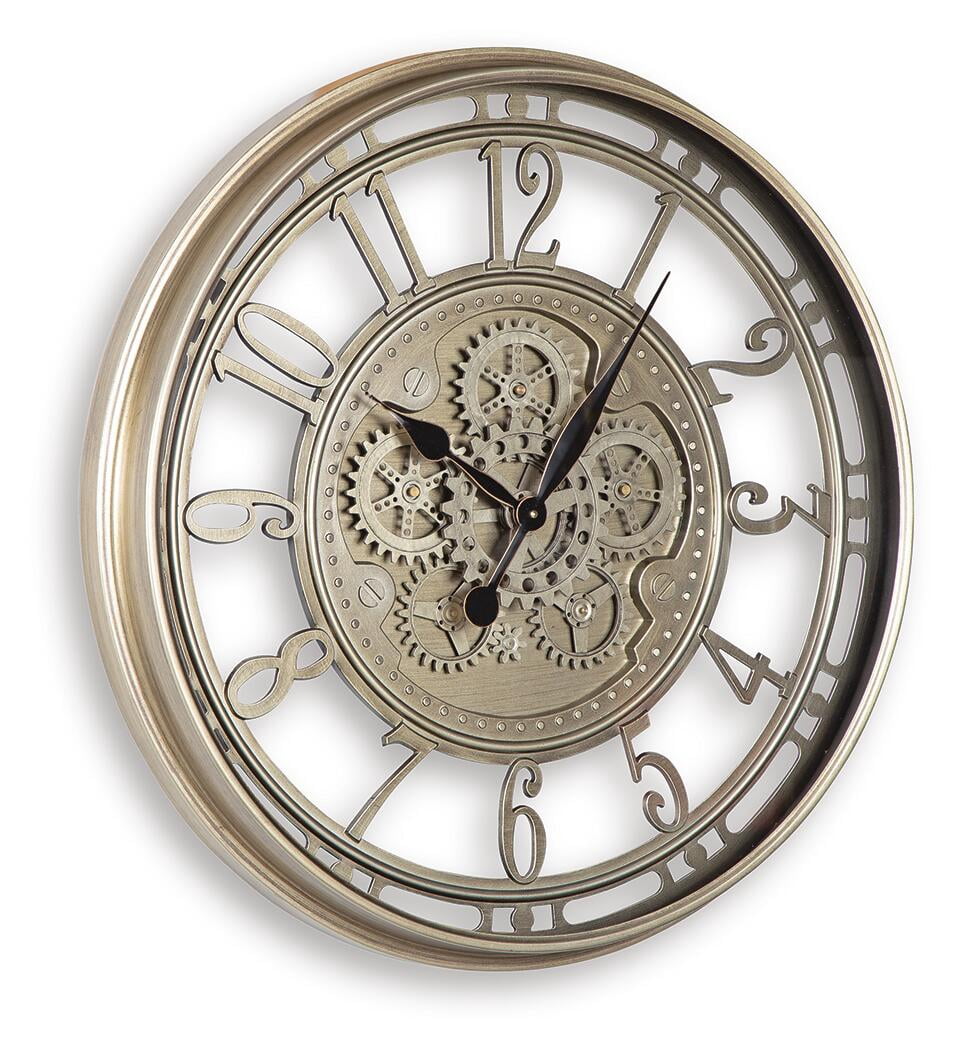 Signature Design by Ashley Gilover Wall Clock, Vintage Gear Design, Champagne Finish