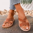 thumbnail image 2 of KIJBLAE Women's Cross Strap Open Toe Flat Beach Sandals, Wide Width Lightweight Non Slip Casual Summer Slides Brown 43, 2 of 9