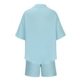 thumbnail image 6 of Feancey Summer 2 Piece Sets for Women Short Sleeve Lapel V Neck Tops and Shorts Lounge Two Piece Set Solid Color Loose Beach Vacation Outfits Funny Gift Light Blue S, 6 of 7