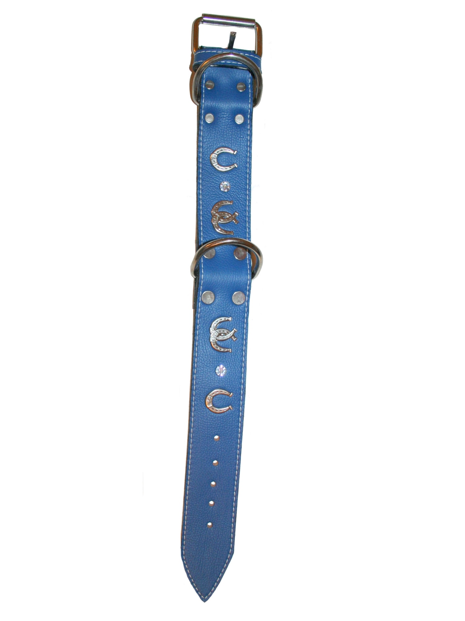 Blue Horseshoe Leather Dog Collar (2" x 26")