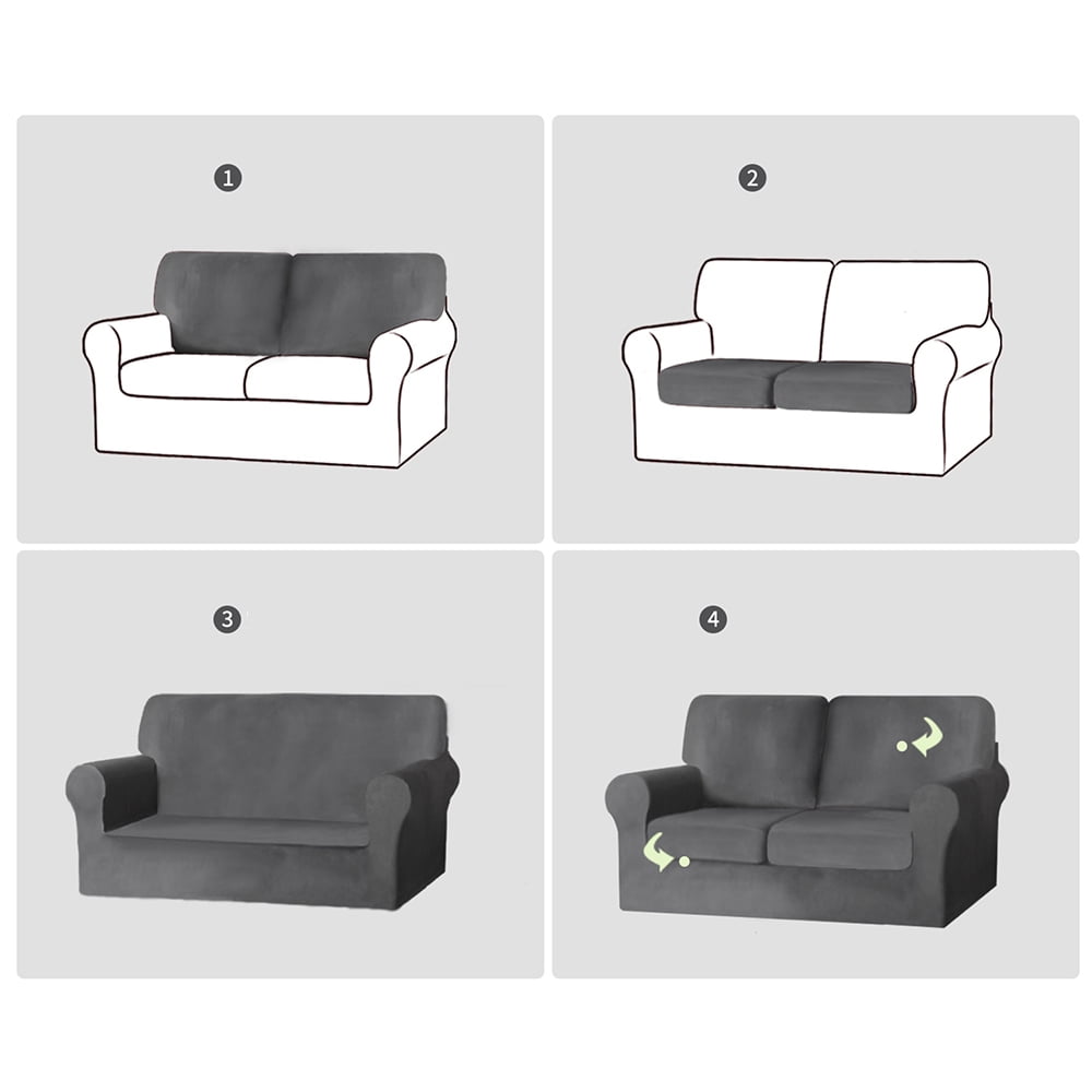CJC Armchair Sofa Cover for 2-Seater, 5-Piece Velvet Couch Slipcover with Separate Backrest and Cushion Cover, 9 Colors