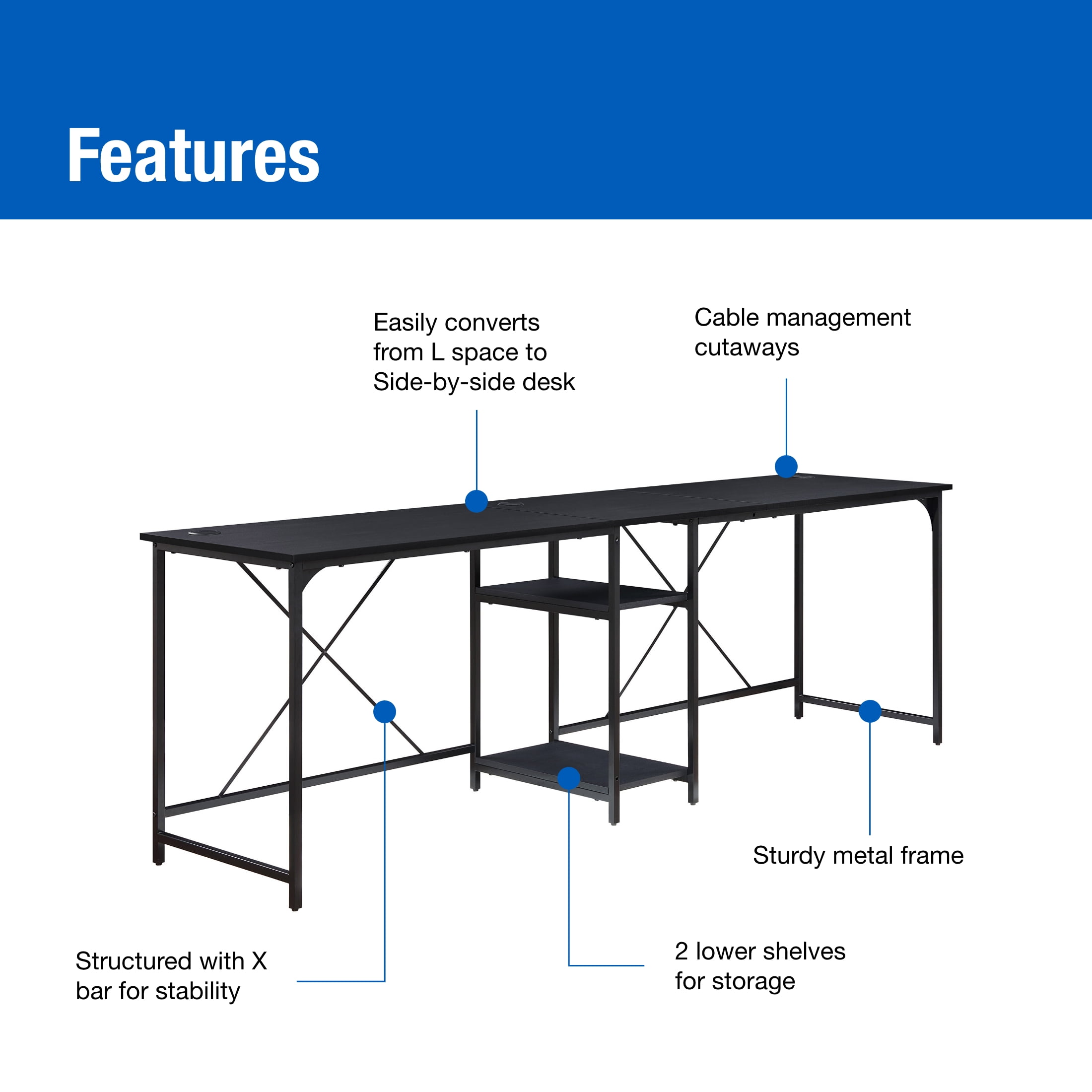 Free Shipping! Mainstays Two-Way Convertible Desk Charcoal with