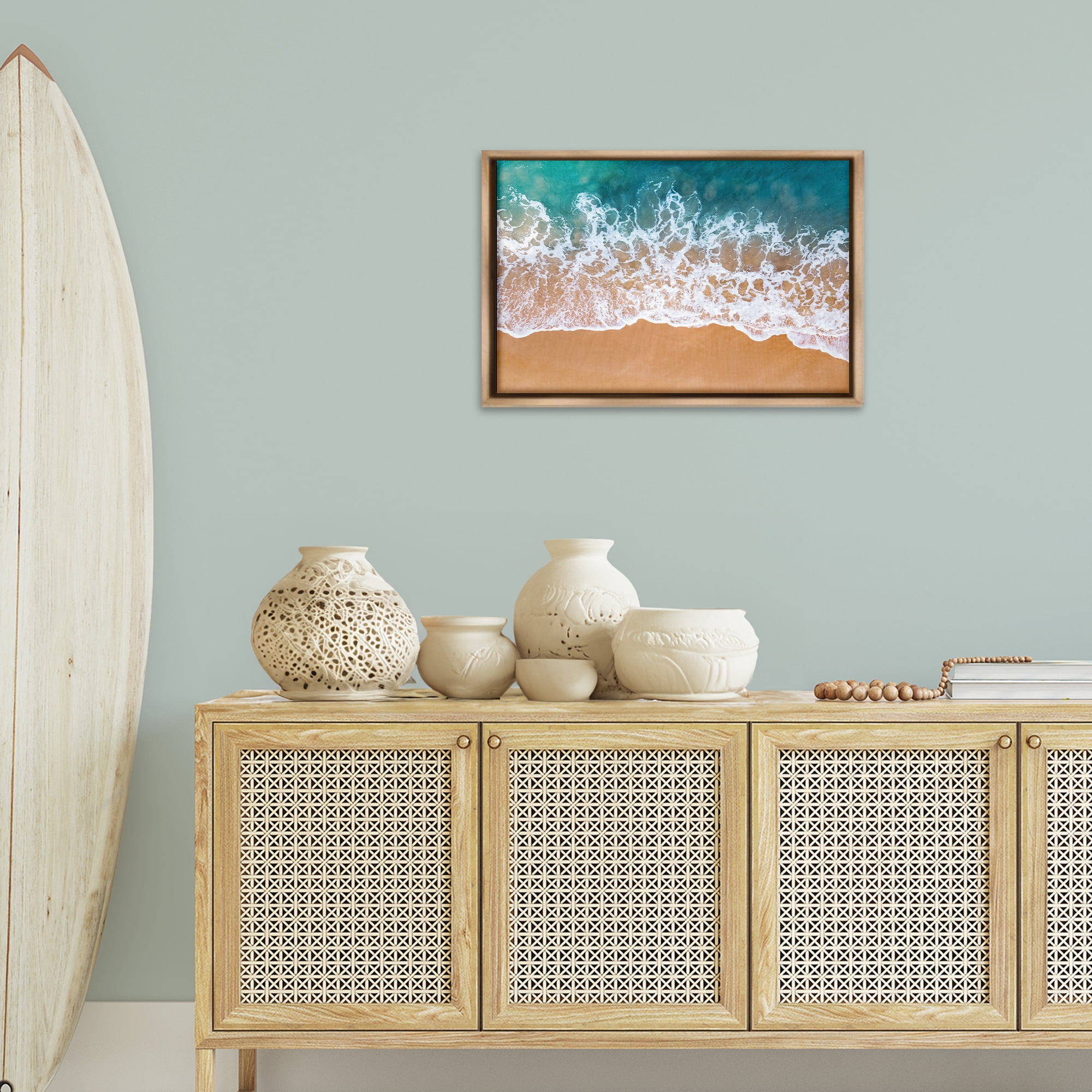 Stupell Industries Aerial Beach Foam Landscape & Nature Photography Brown Floater Framed Canvas Art Print Wall Art, 25 x 17