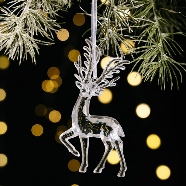 Adorno navideño de reno acrílico – Decoración transparente colgante para árbol, colgante en forma de cristal para decoración navideña, pequeño detalle festivo duradero, de una sola pieza