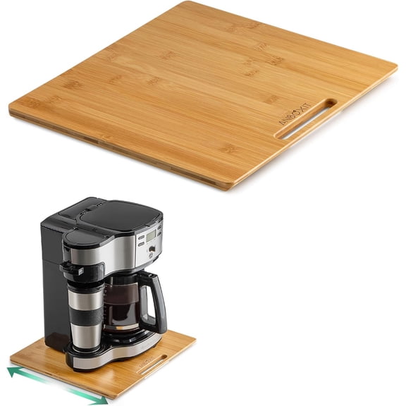 Bamboo Appliance Slider, Sliding Tray for Coffee Maker, Kitchen Countertop Rolling Tray, Pot Slider with Rubber Wheels, Wide - Medium (13"D x 14"W)