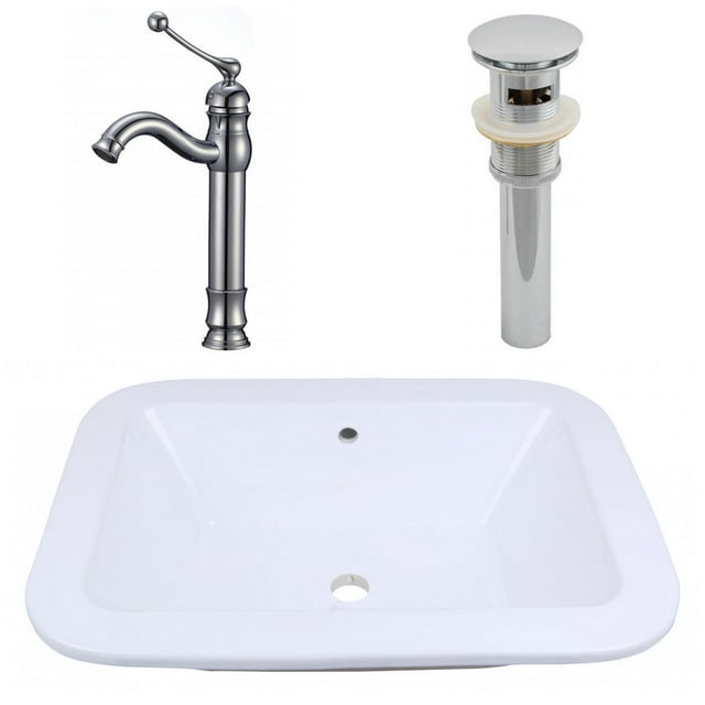 21.75-in. W Drop In White Bathroom Vessel Sink Set For Deck Mount Drilling AI-26470