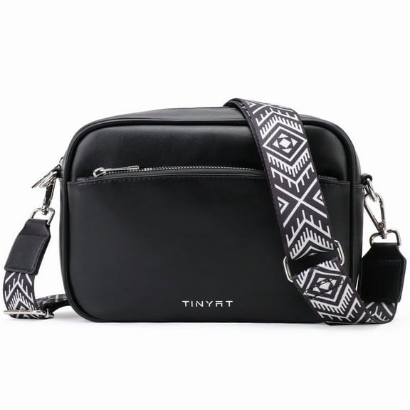 TINYAT Crossbody Bag for Women PU Multiple Pockets Shoulder Purse With Guitar Strap Small Handbags