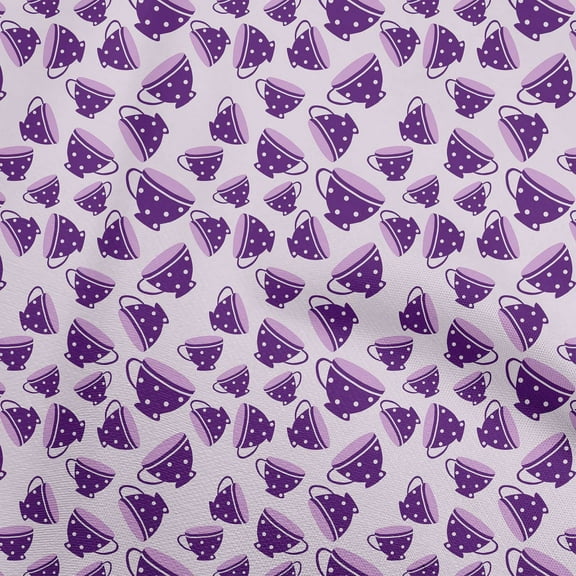 oneOone Polyester Spandex Purple Fabric Utensils Tea Cups Sewing Material Print Fabric By The Yard 56 Inch Wide